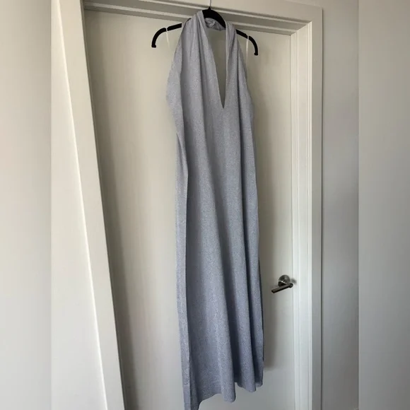 ZARA Halter Neck Maxi Dress in metallic woven silver NWT large - Picture 2 of 7